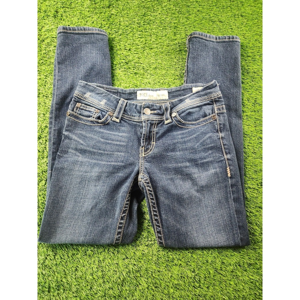 BKE Jeans Womens 28R Blue Medium Wash Slim Straight Embroidered Denim Pants